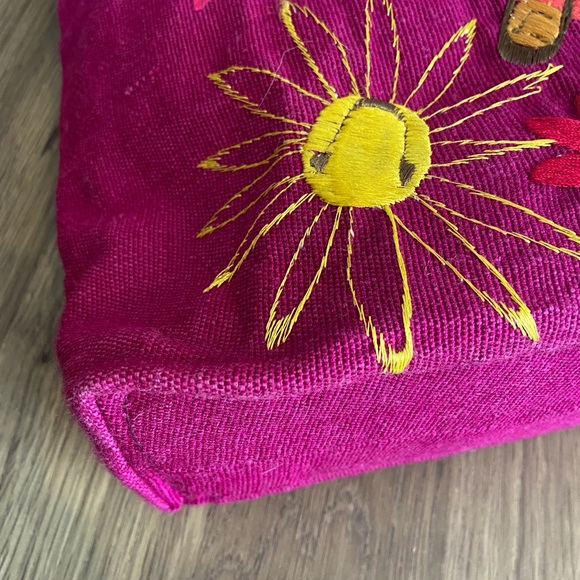 Maya Mexican Embroidered Corduroy Cotton Zippered Tote - Picture 4 of 8